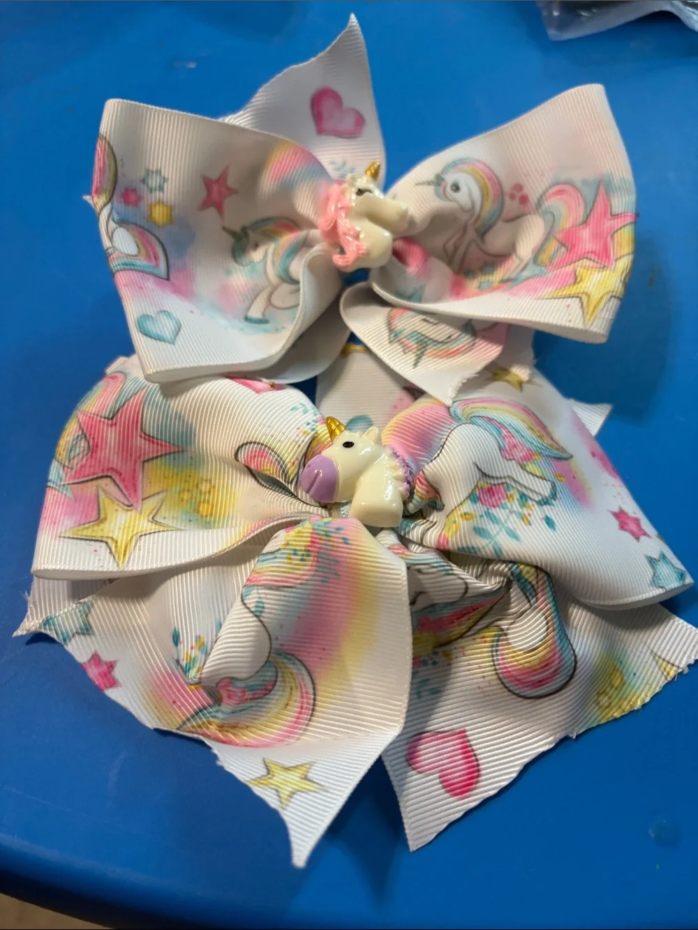 Unbranded Kids White Unicorn Bow Hair Clip - Pastel Stars & Rainbows
